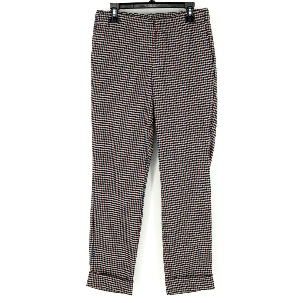 J Jill Dress Pants Petites 4P Red Blue Houndstooth Stretch Pull On Office Career